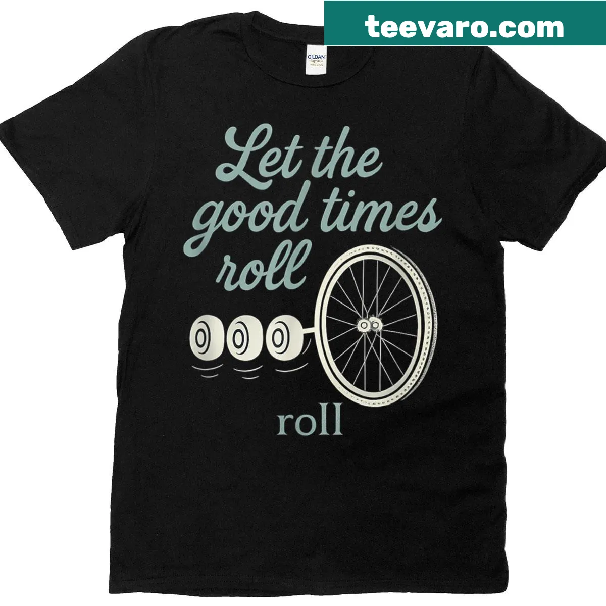 Retro cycling graphic T-shirt with the phrase 'Let The Good Times Roll' — on a men's t-shirt