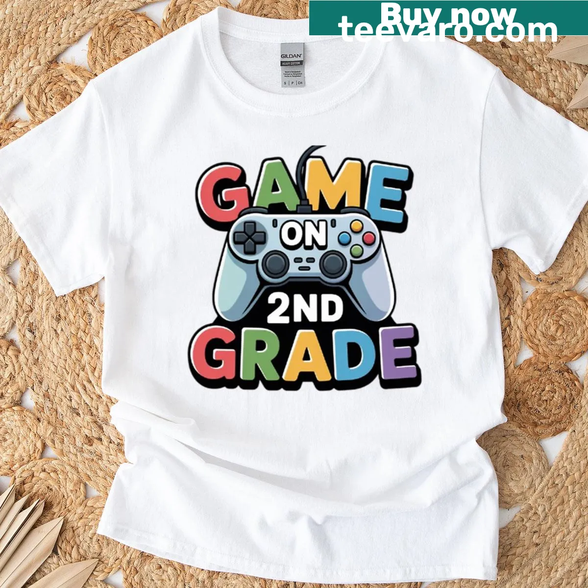 Graphic t-shirt with the phrase 'Level 2nd Grade Unlocked.' — on a men's t-shirt