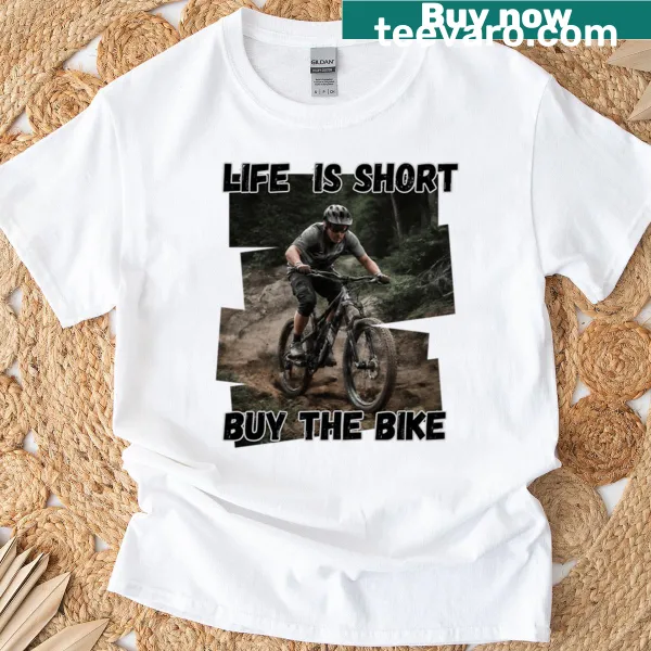 Inspirational bicycle-themed T-shirt with bold text