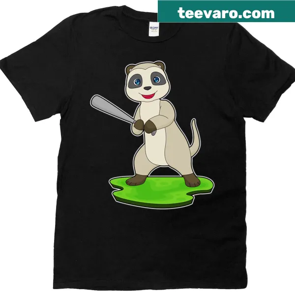 T-shirt with an illustration of a meerkat holding a baseball bat
