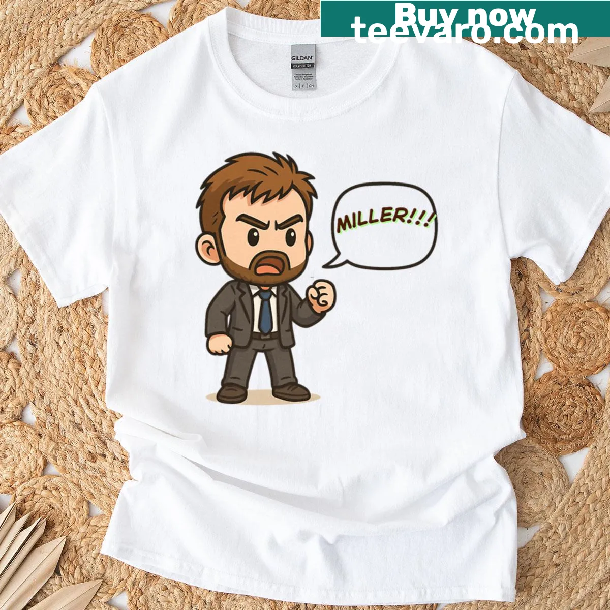 Chibi Alec Hardy yelling graphic t-shirt from Broadchurch — on a men's t-shirt