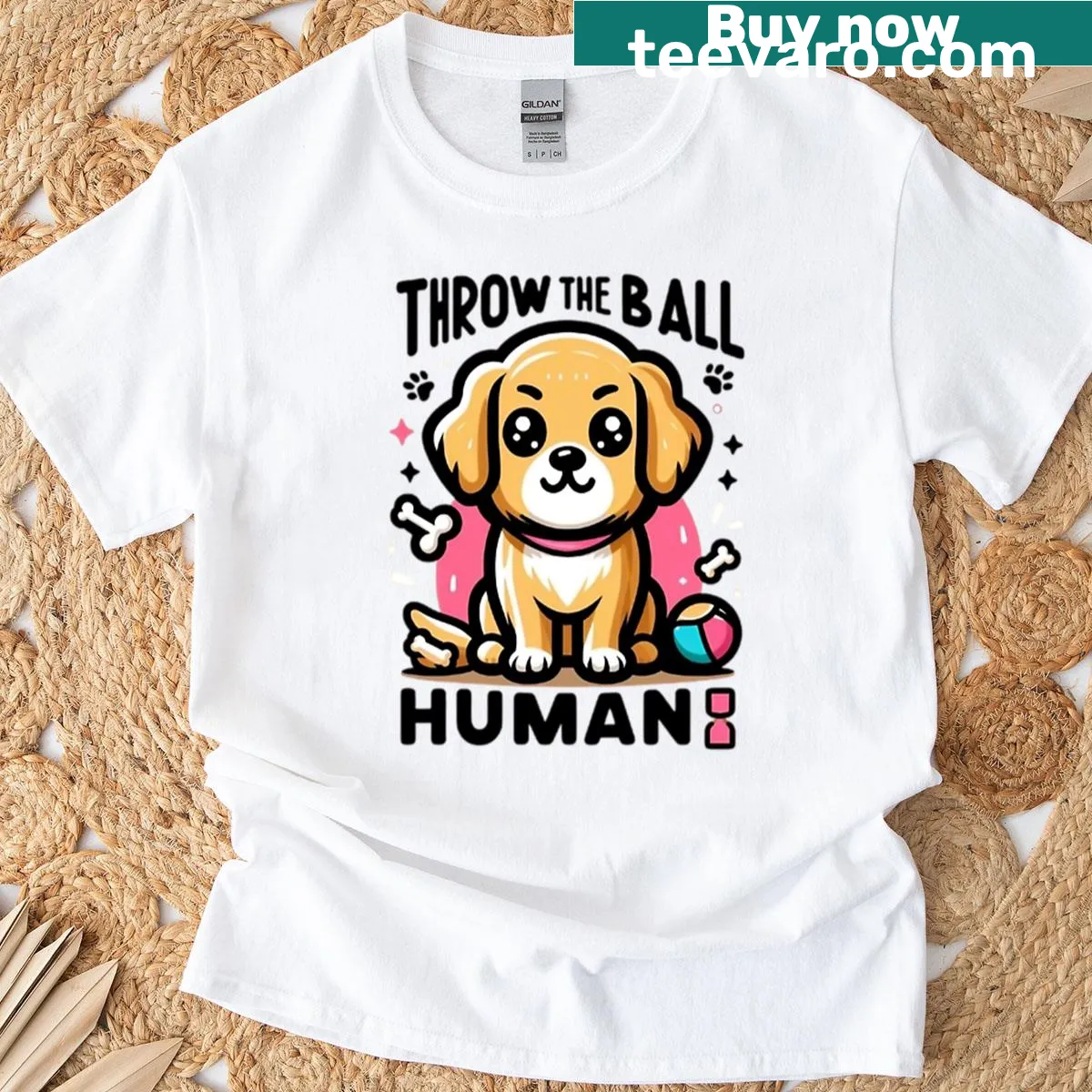 Minimalist T-shirt with golden retriever quote design — on a men's t-shirt