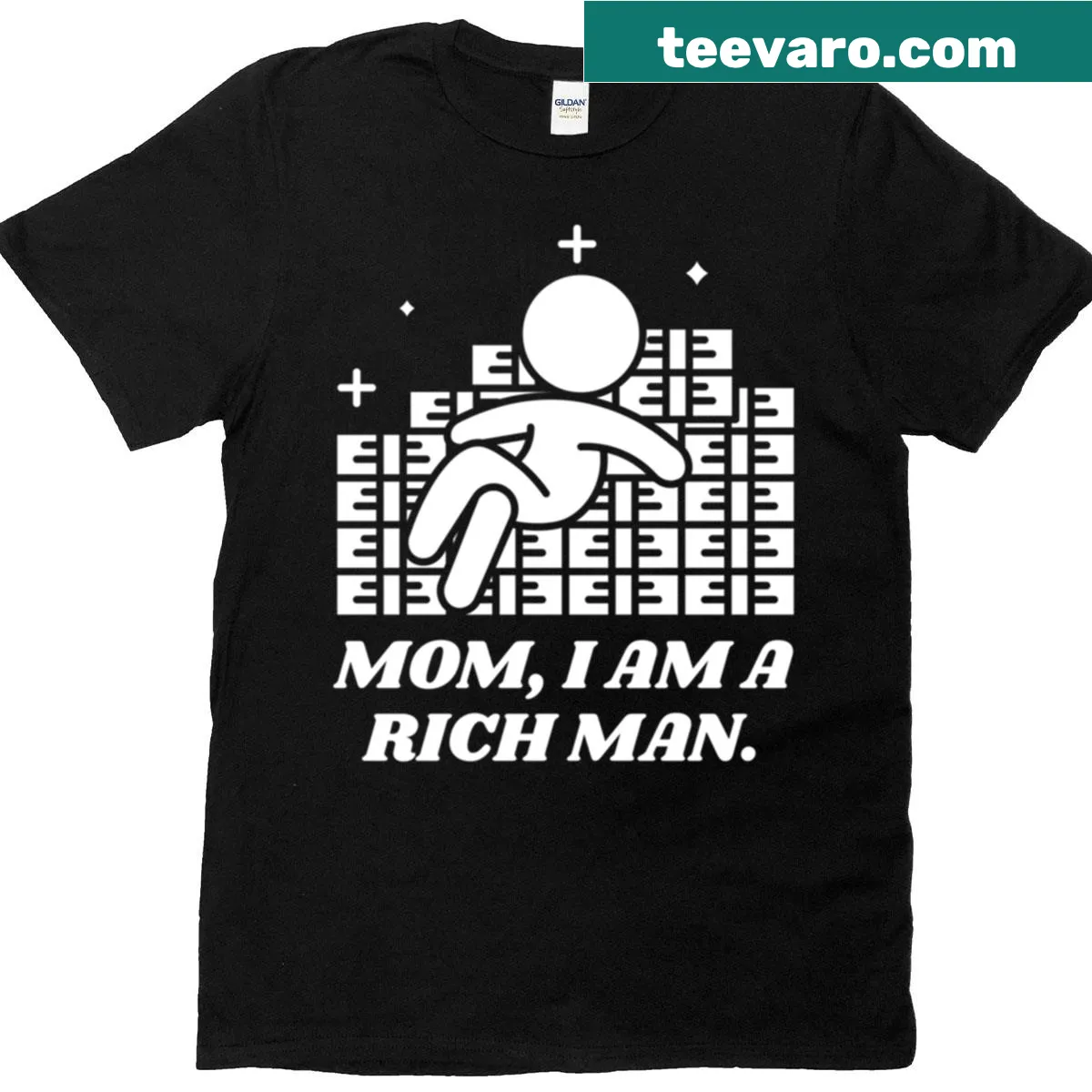 Funny retro t-shirt with text 'Mom I Am A Rich Man' — on a men's t-shirt