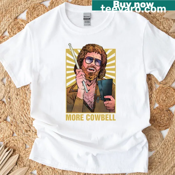 Retro T-shirt with 'More Cowbell' humorous graphic