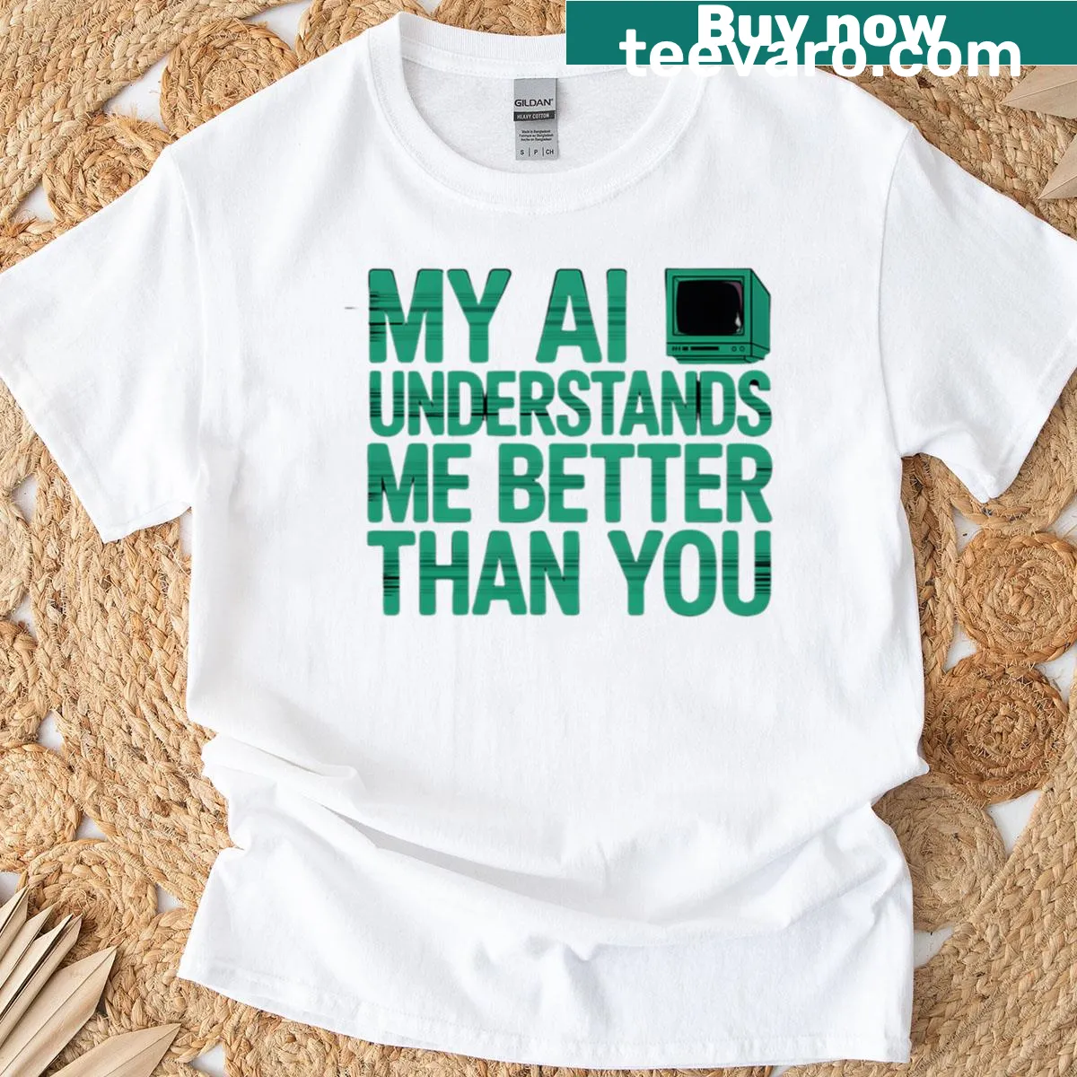 Clever t-shirt featuring a humorous slogan about AI understanding — on a men's t-shirt