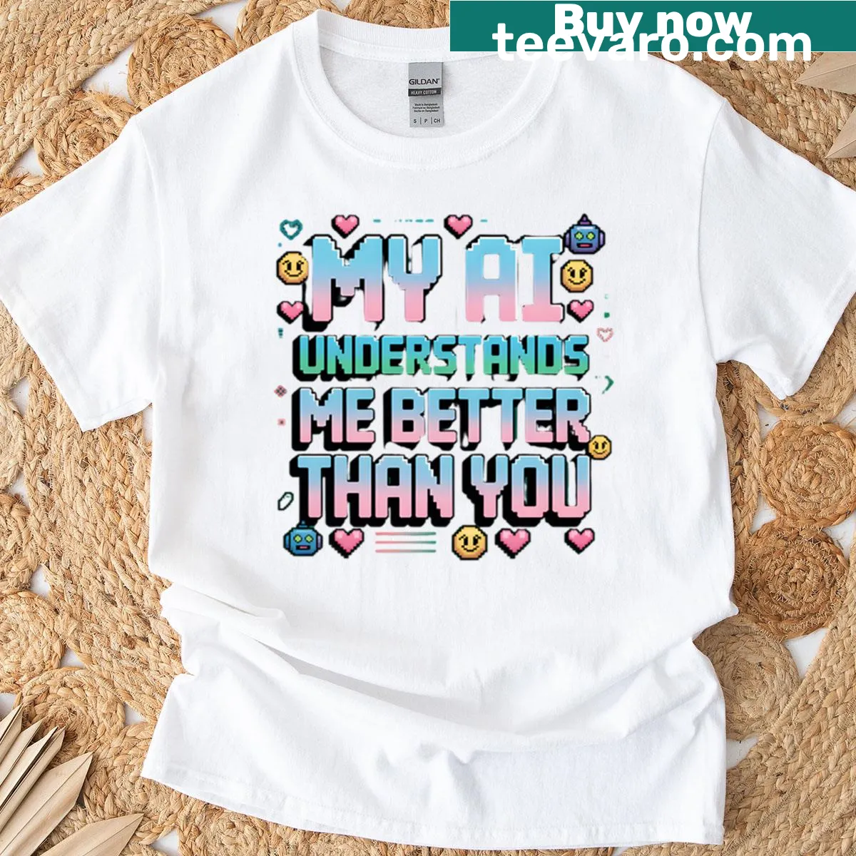 Sarcastic relationship quote t-shirt about AI understanding — on a men's t-shirt