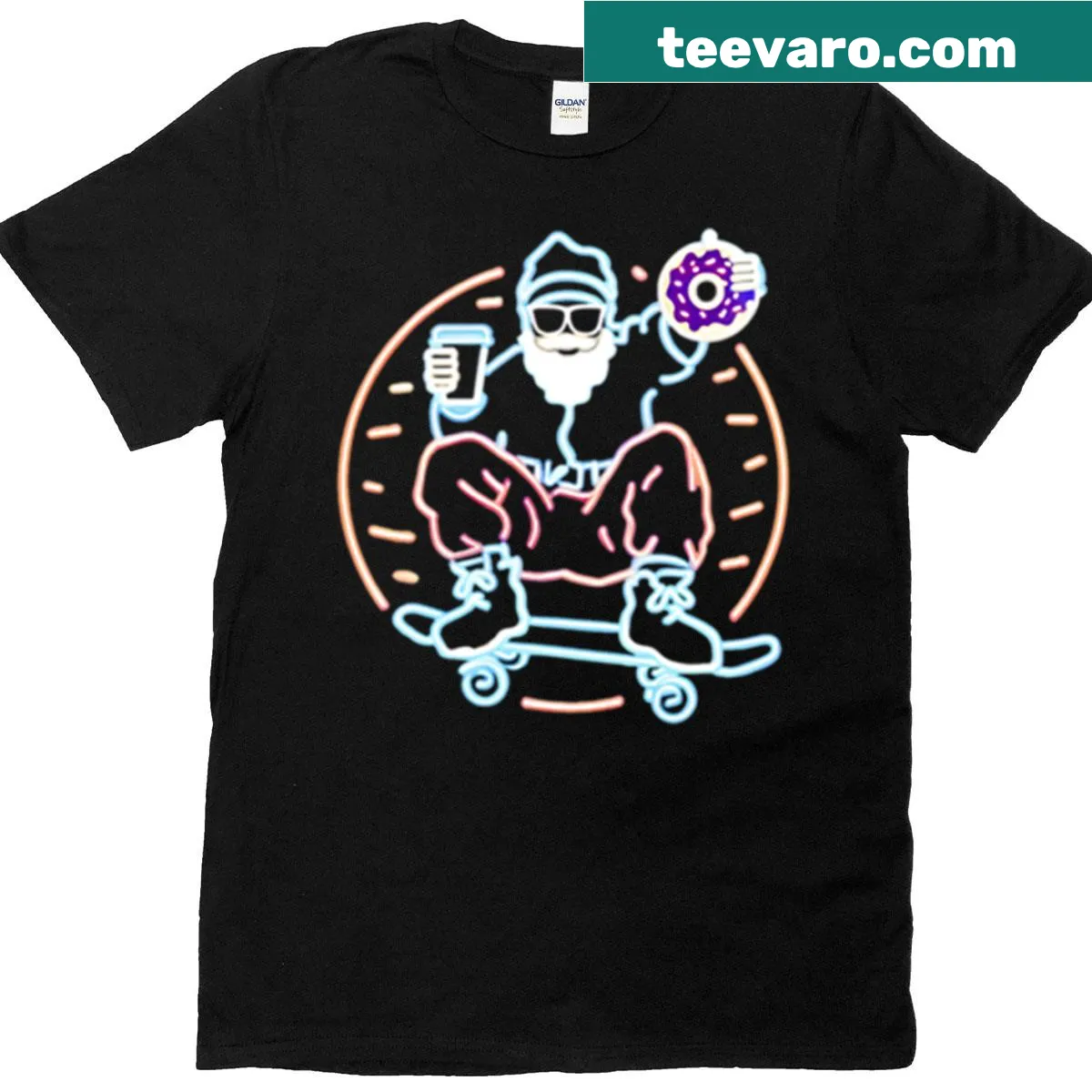 Neon illustrated Santa Claus T-shirt for Christmas — on a men's t-shirt