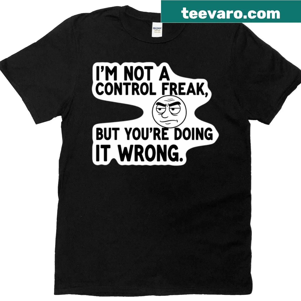 Funny text graphic T-shirt with control phrase — on a men's t-shirt