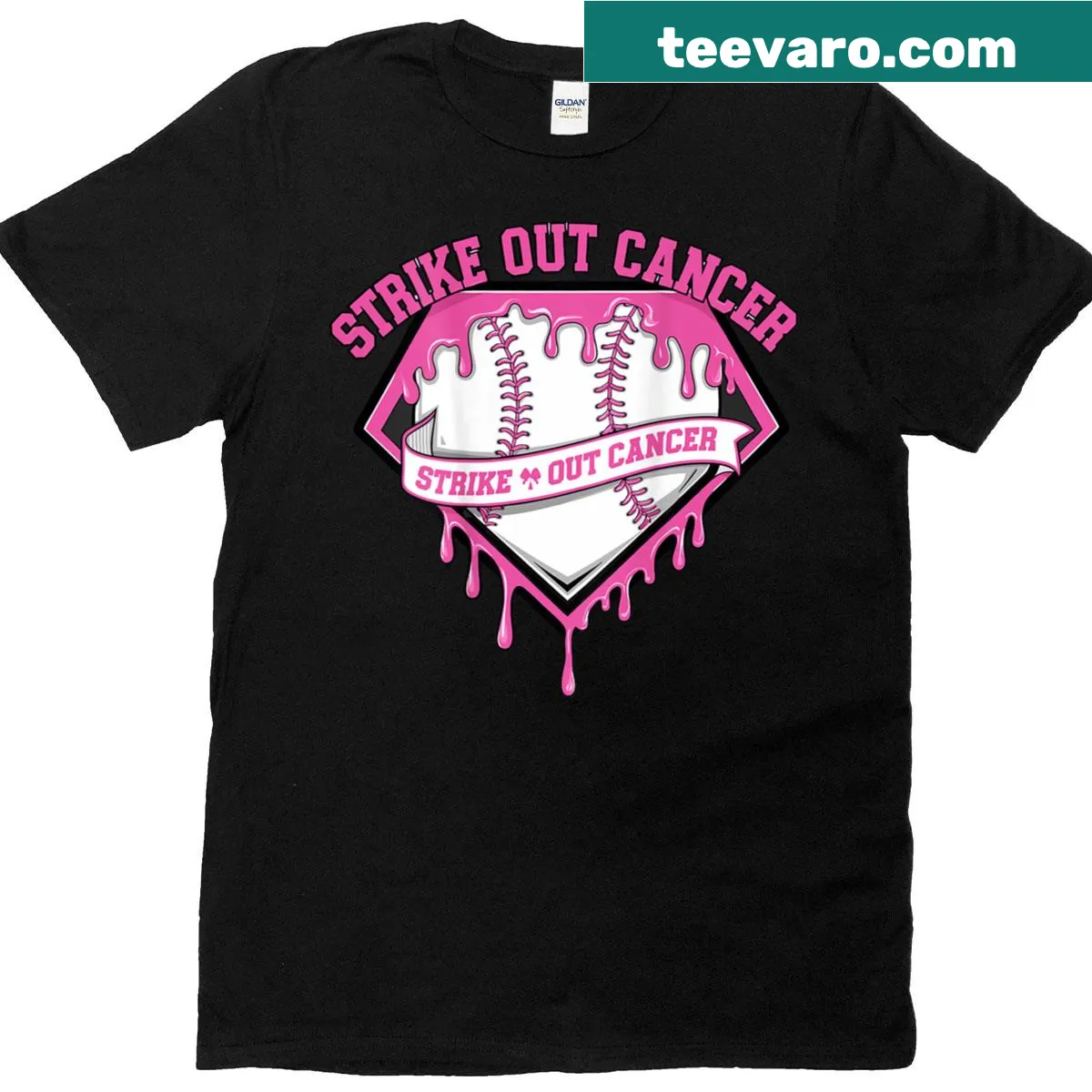 Baseball themed t-shirt supporting breast cancer awareness — on a men's t-shirt