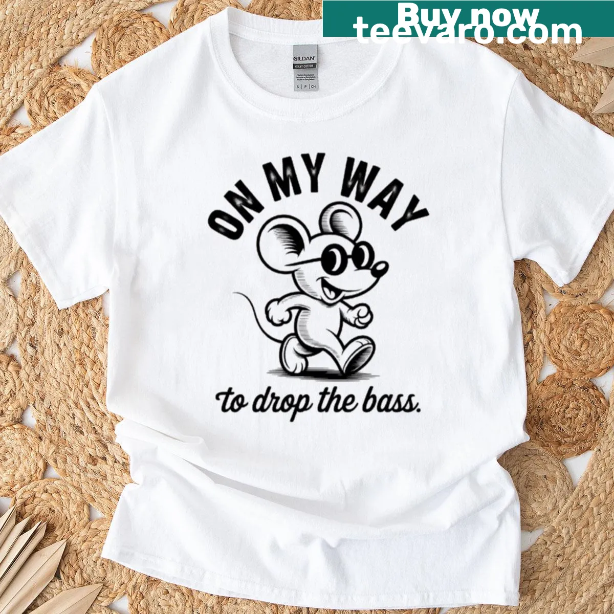 DJ mouse graphic with headphones ready to drop the bass — on a men's t-shirt