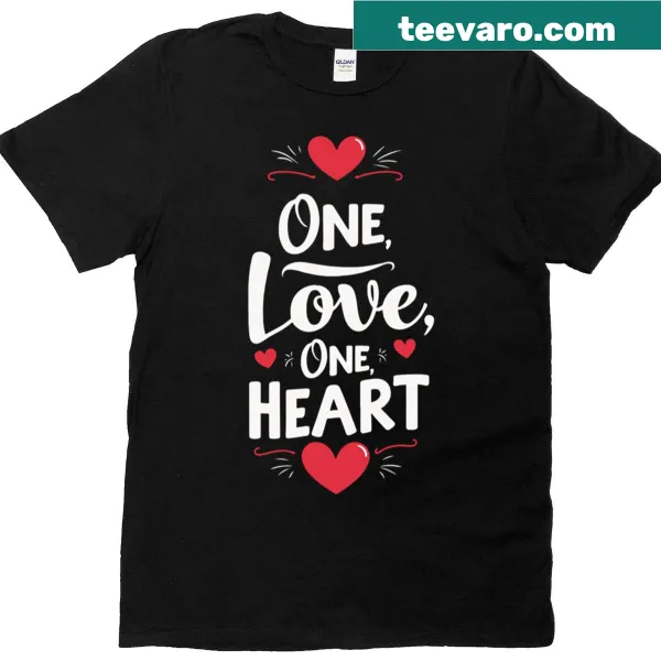 Typography T-shirt with red hearts and One Love One Heart text