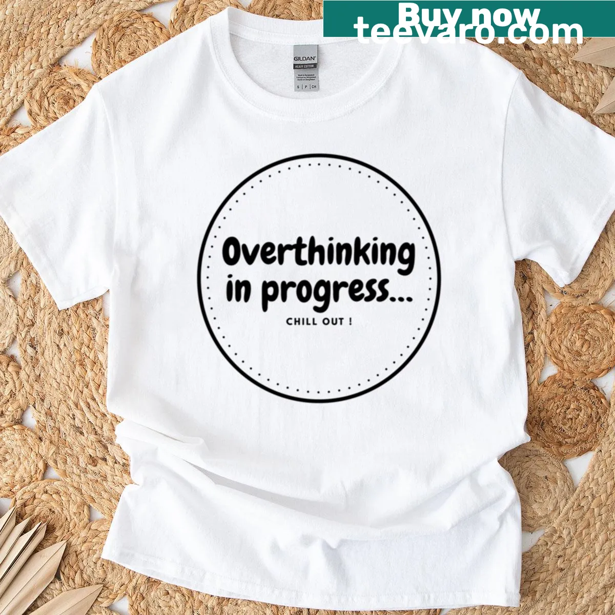 Minimalist text design stating 'Overthinking In Progress' — on a men's t-shirt
