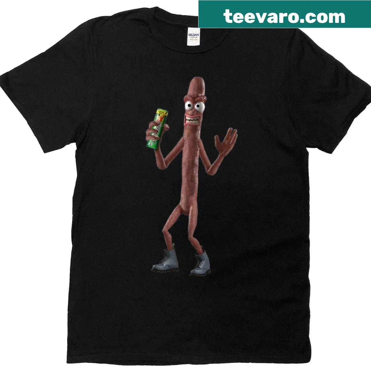 Retro Pepperami mascot graphic on oversized T-shirt — on a men's t-shirt
