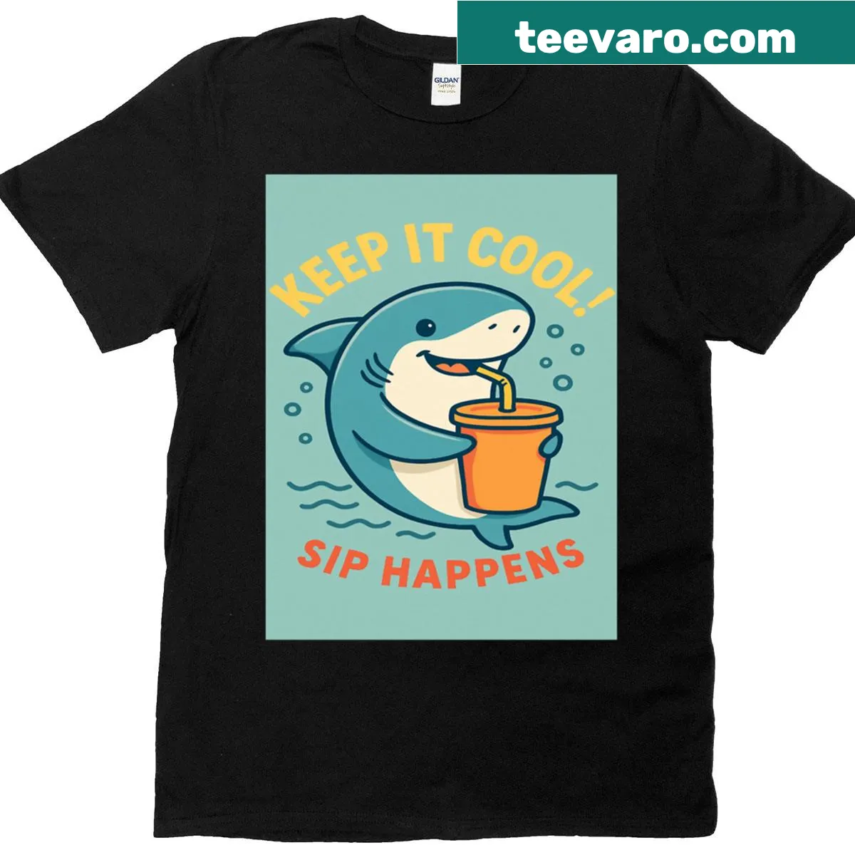 Playful Cartoon Sharks T-shirt with cheerful shark illustrations — on a men's t-shirt