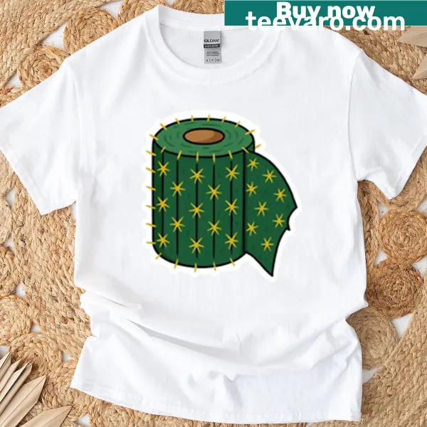 Cartoon cactus and toilet paper T-shirt with a humorous design