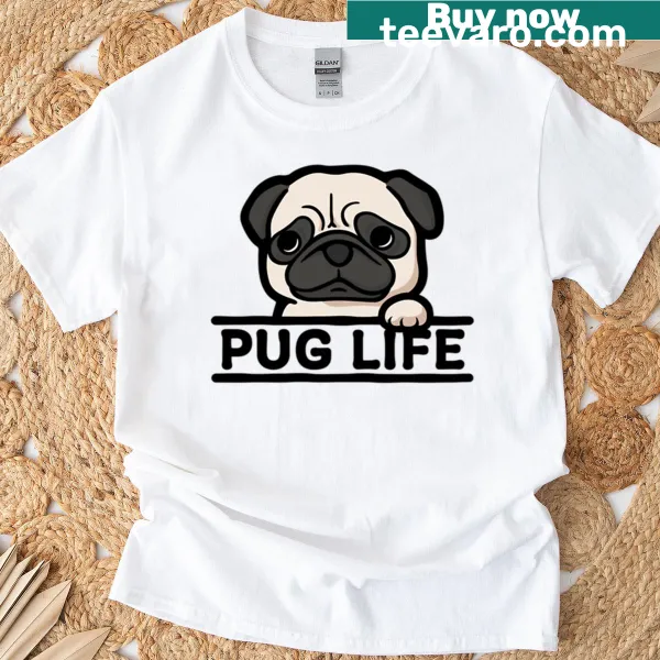 Pug life t-shirt with a cartoon pug in sunglasses