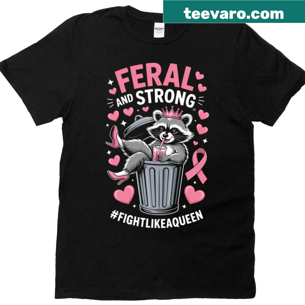 Funny T-shirt with a raccoon supporting breast cancer awareness — on a men's t-shirt