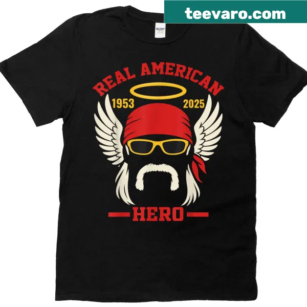 Tribute T-shirt with text 'Real American Hero 1953-2025 Legend Hulkamania'
