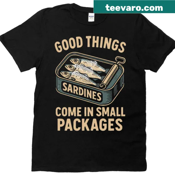 T-shirt with sardine tin illustration and funny fish quote