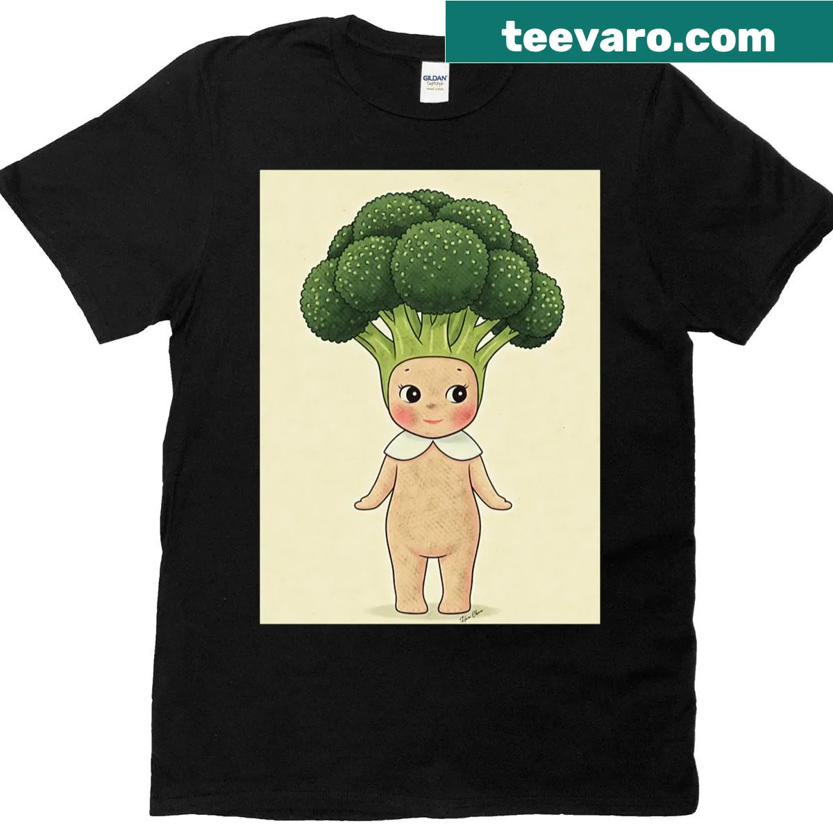 Illustration of a smiling broccoli baby on a T-shirt. — on a men's t-shirt