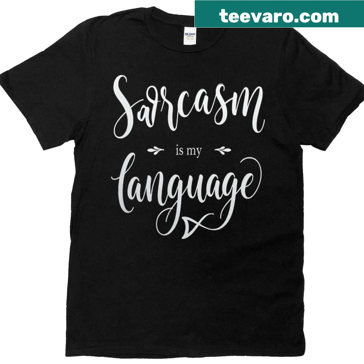 T-shirt with the text 'Sarcasm Is My Love Language' in playful typography. — on a men's t-shirt