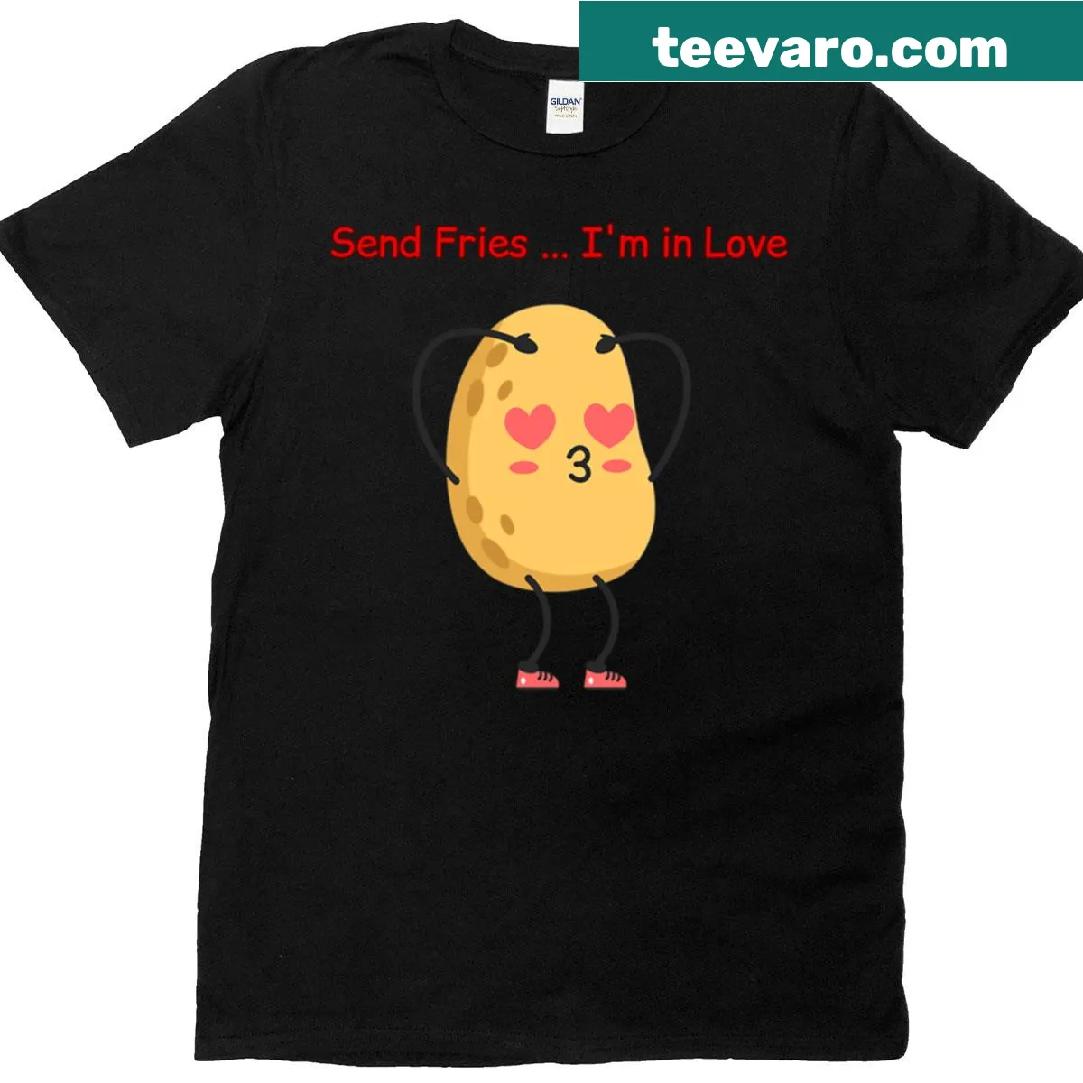 Kawaii french fries design t-shirt saying 'Send Fries I'm In Love' — on a men's t-shirt