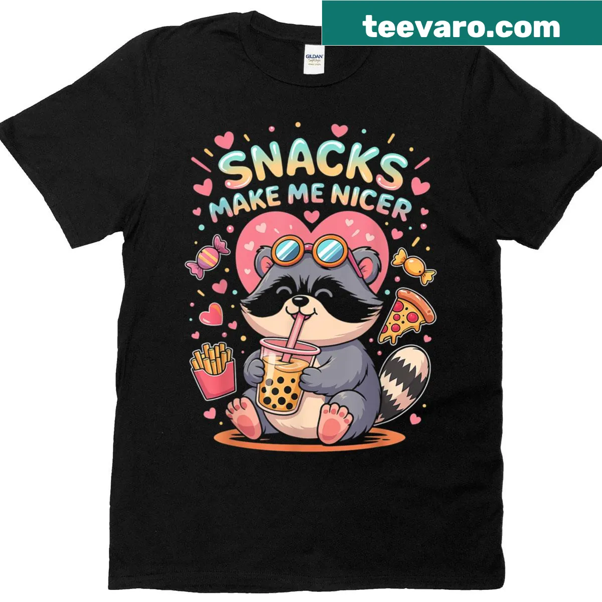 Cute t-shirt with a raccoon and food illustration — on a men's t-shirt