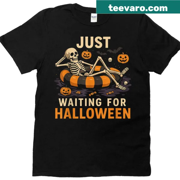 Skeleton illustration waiting for Halloween on a T-shirt