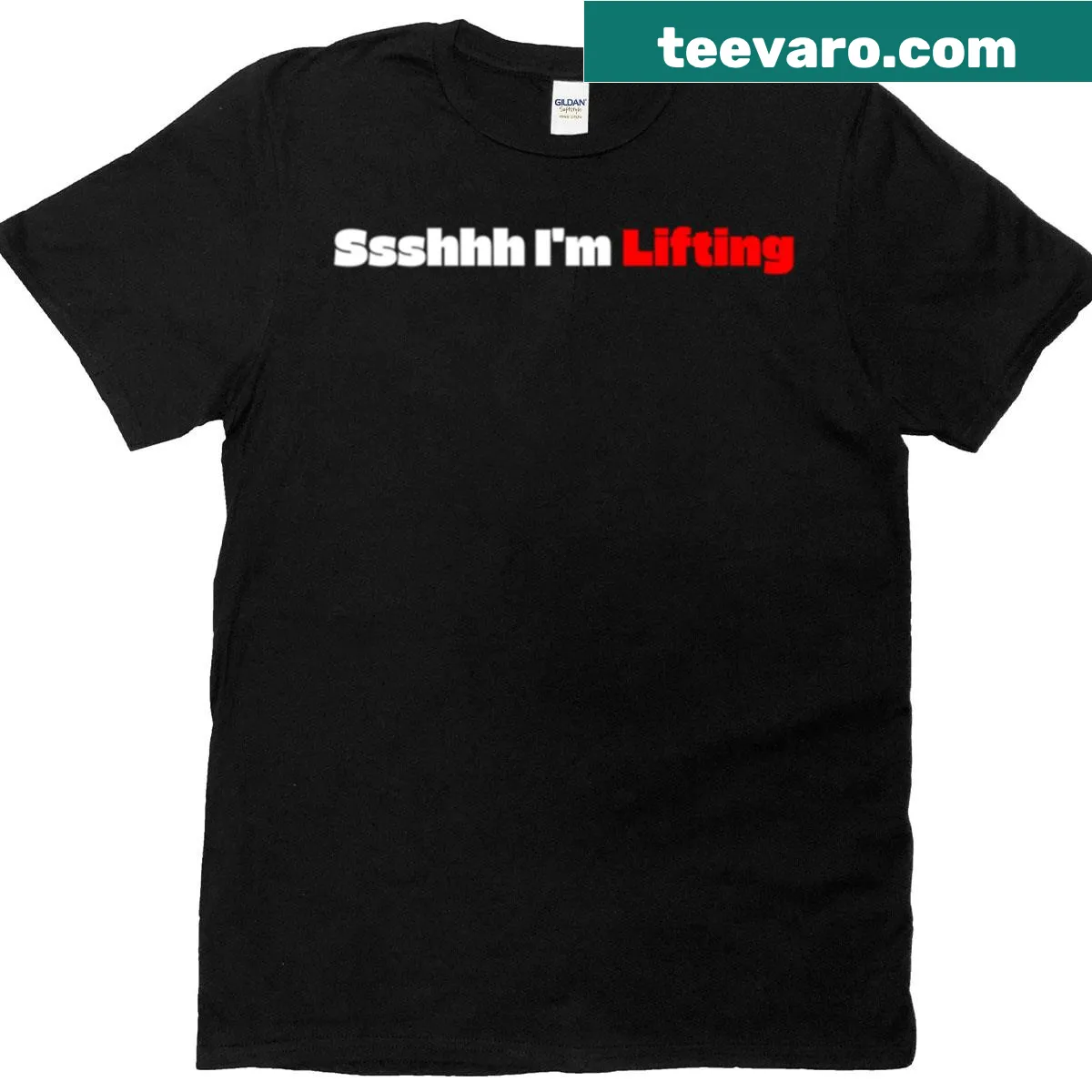 Playful active t-shirt with Sssh Im Lifting text — on a men's t-shirt