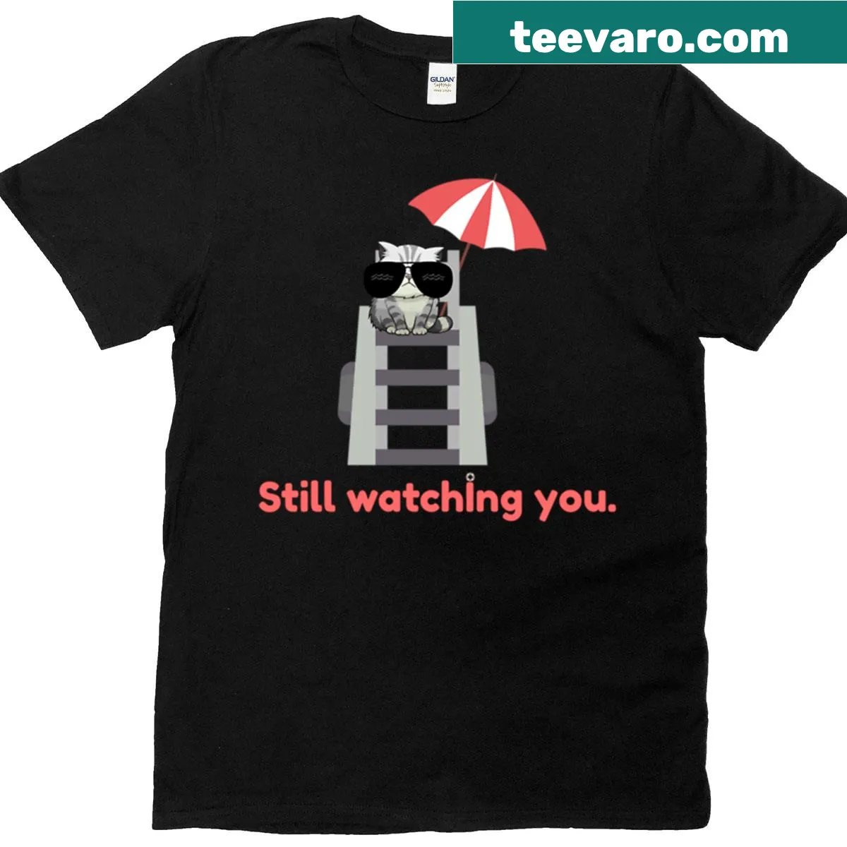Cute lifeguard t-shirt featuring a cat design — on a men's t-shirt