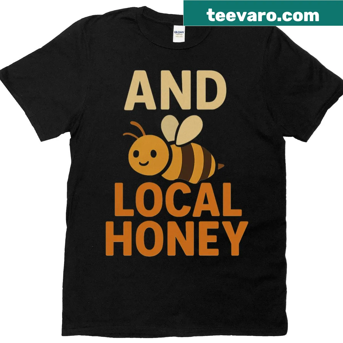 Cute bee graphic promoting local honey on an oversized t-shirt — on a men's t-shirt