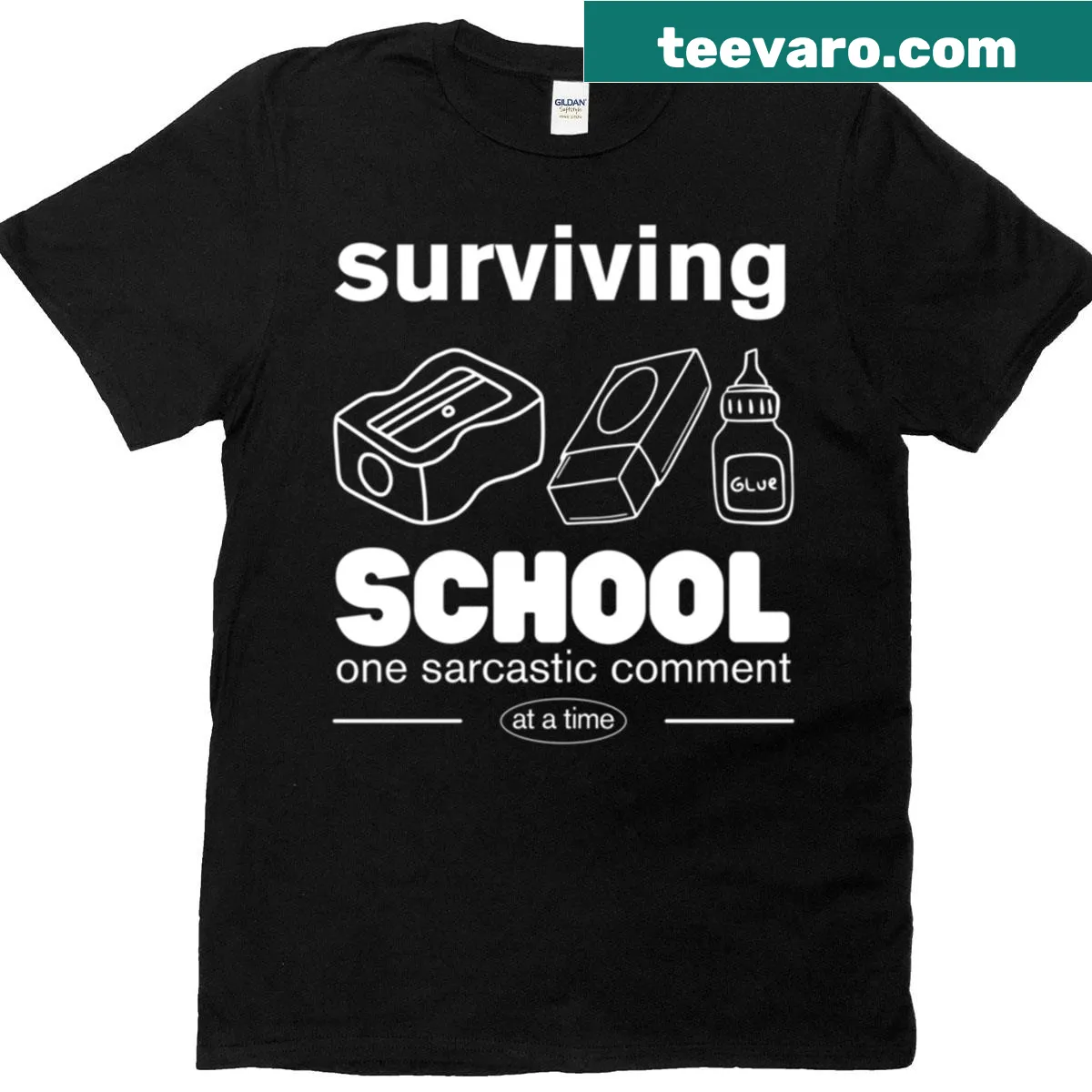 Funny t-shirt with the phrase Surviving School — on a men's t-shirt