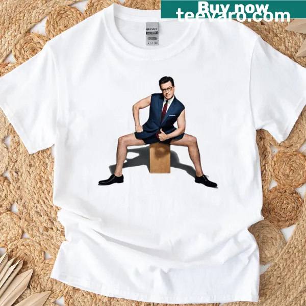 Cartoon graphic of a character striking the Colbert pose on a t-shirt