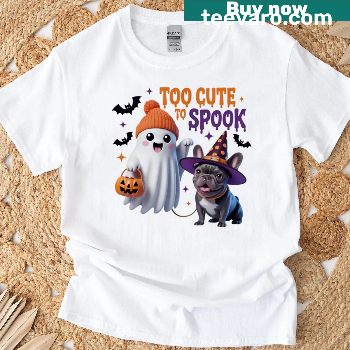 Halloween-themed shirt featuring a ghost and French Bulldog design — on a men's t-shirt