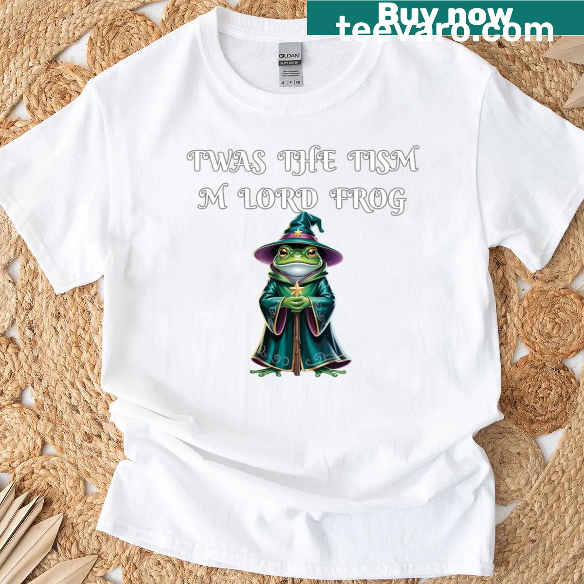 Funny illustration of a wizard frog in medieval style — on a men's t-shirt