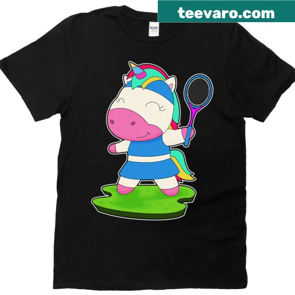 Oversized tee with a unicorn holding a tennis racket graphic
