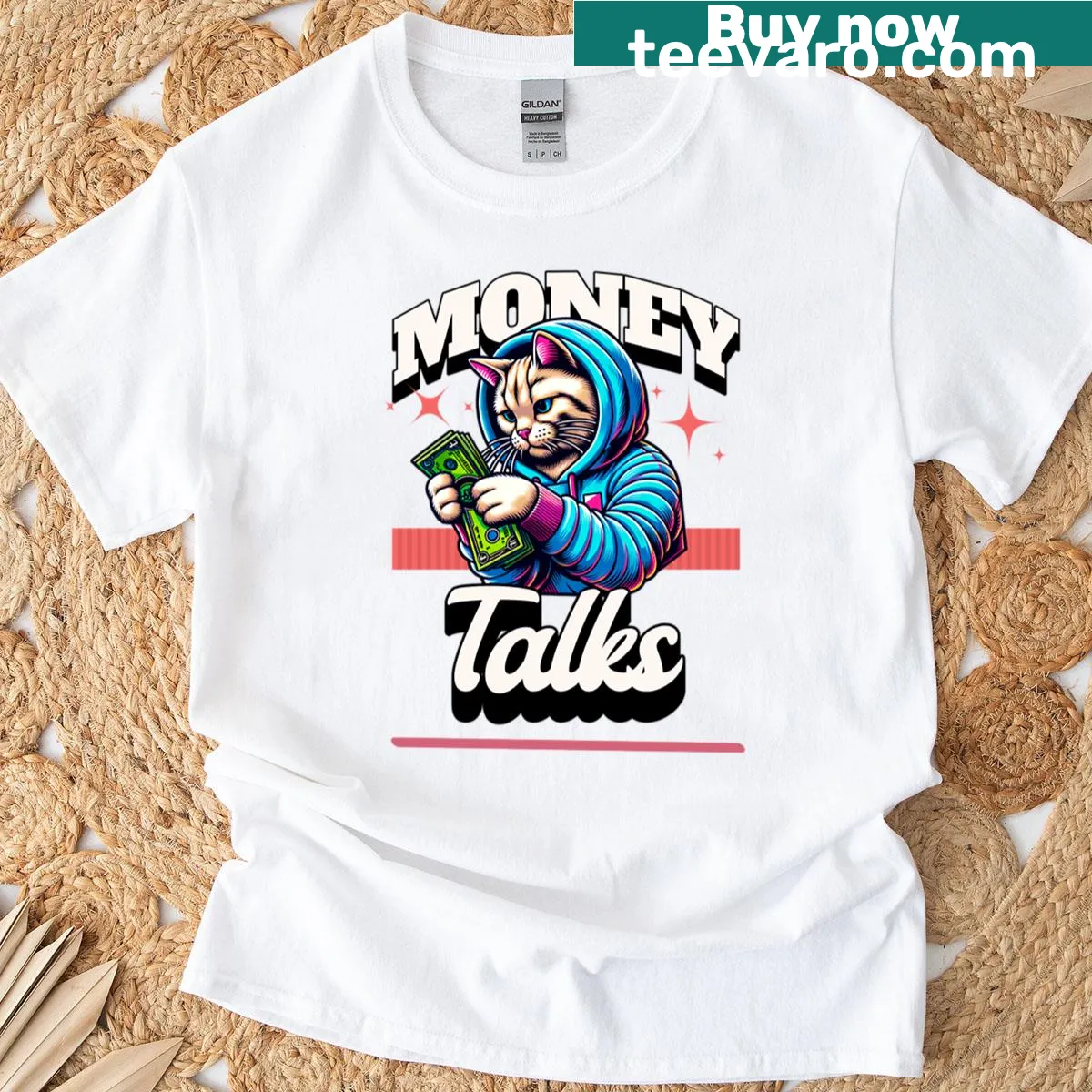 Hip hop cat graphic t-shirt with playful design — on a men's t-shirt