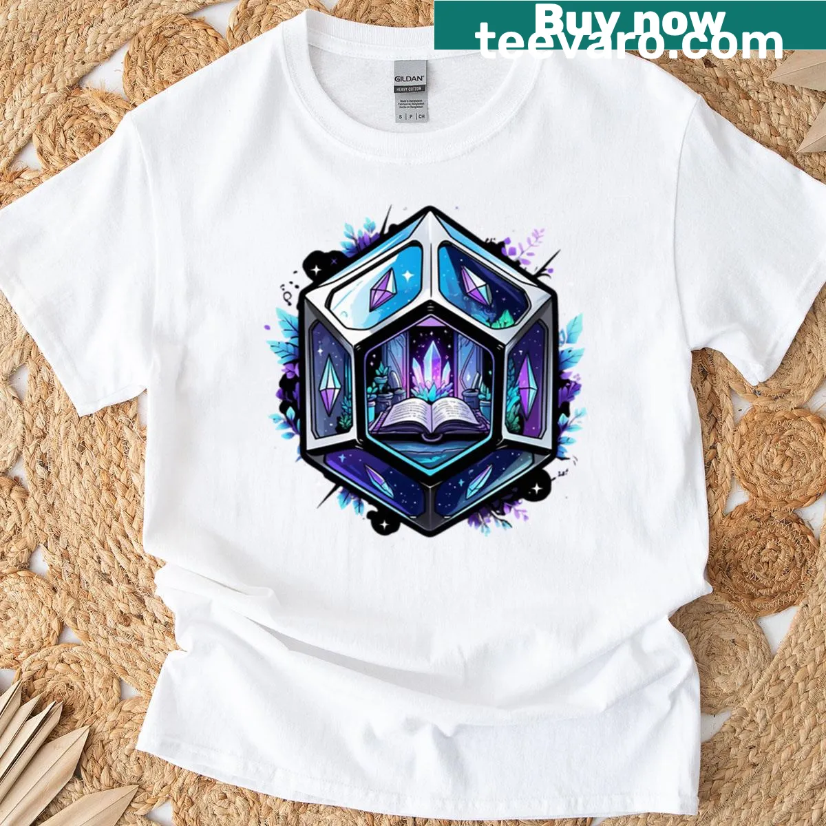 Playful T-shirt featuring wizard dice graphic — on a men's t-shirt