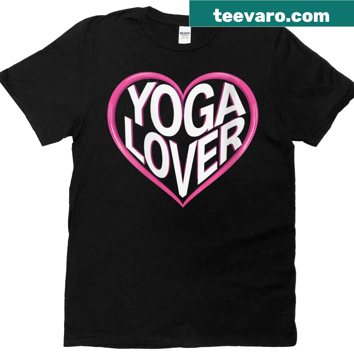Illustrative T-shirt featuring a heart and yoga theme — on a men's t-shirt