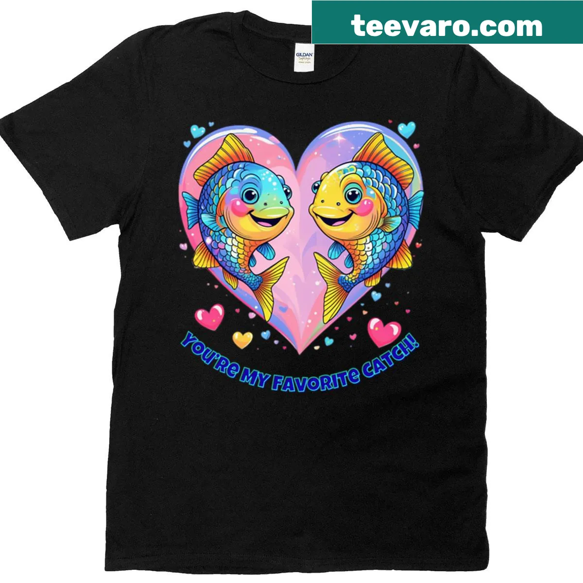 Oversized T-shirt with cute fish graphic and text about love — on a men's t-shirt