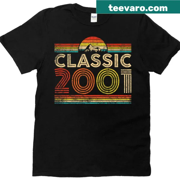 Vintage 2001 birthday t-shirt with retro typography