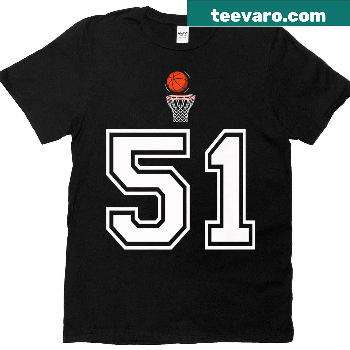 Vintage-style T-shirt with the number '51' in a basketball design. — on a men's t-shirt