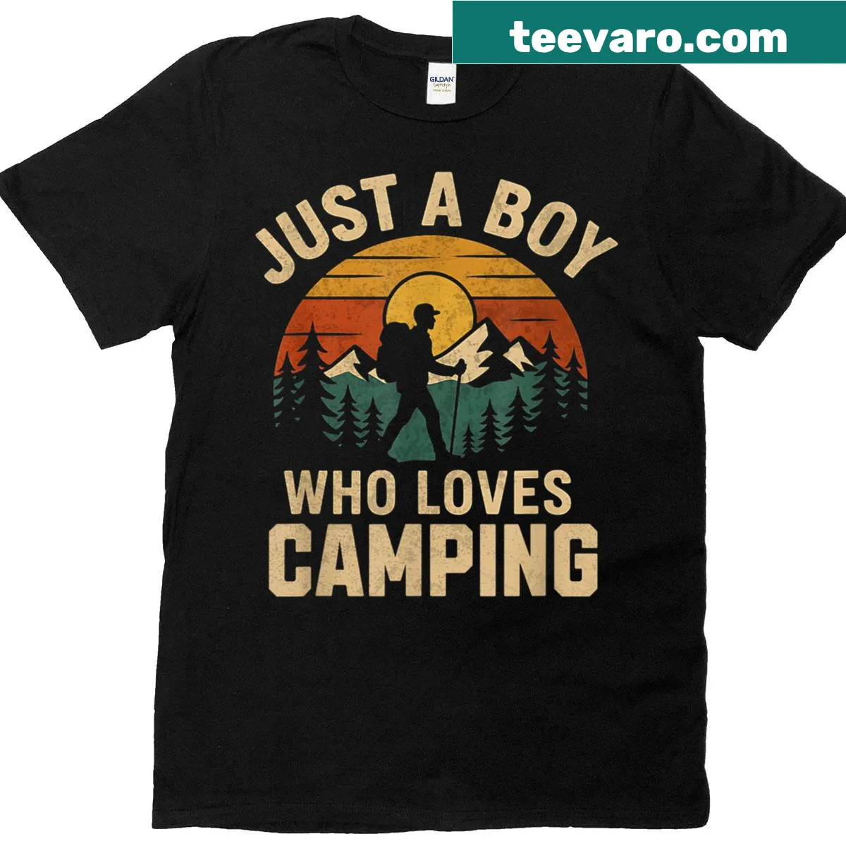 Retro camping-themed T-shirt with a design for kids. — on a men's t-shirt