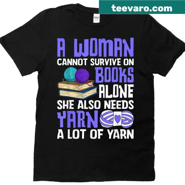 Illustrated t-shirt featuring books and yarn for craft lovers