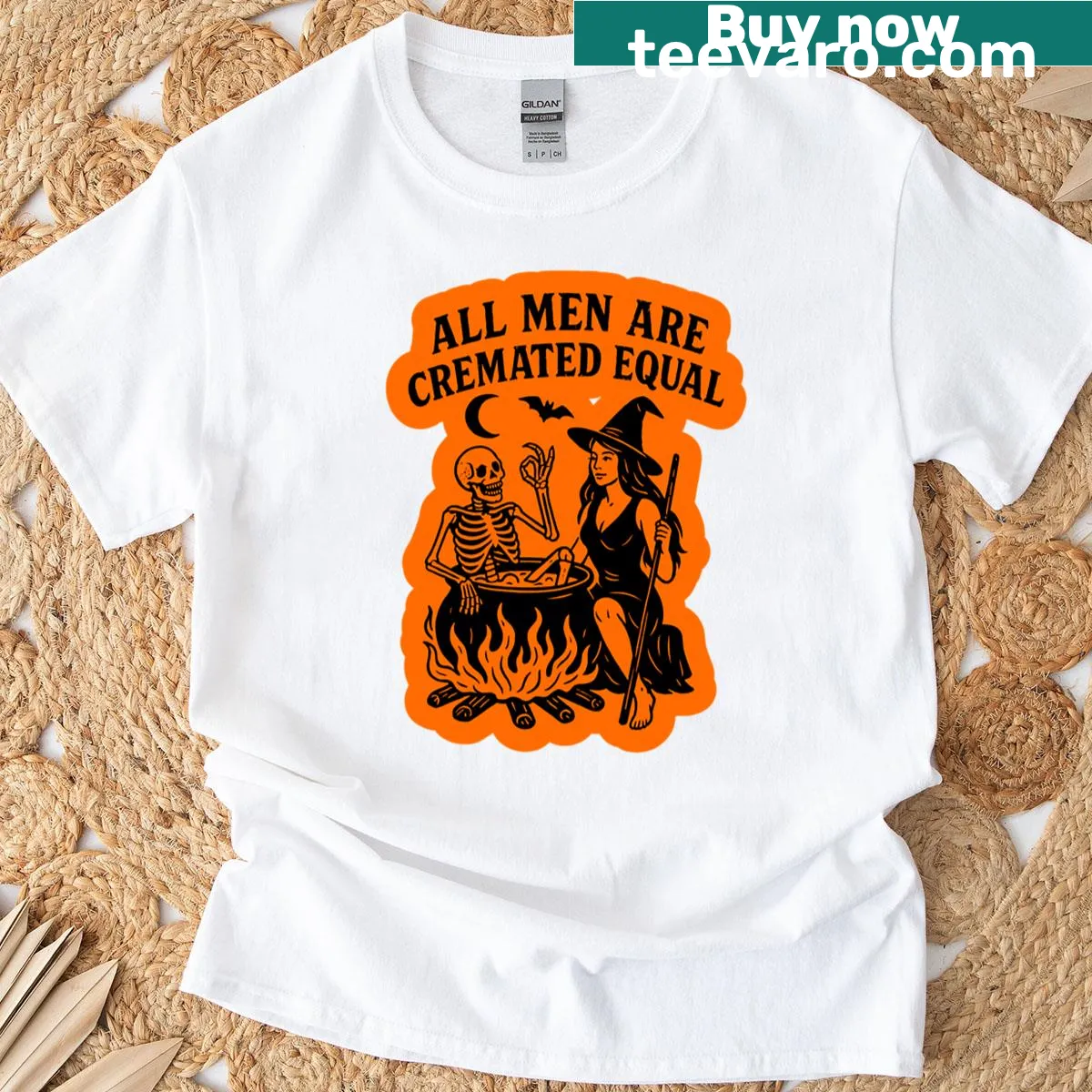 Humorous T-shirt with 'All Men Are Cremated Equal' phrase — on a men's t-shirt