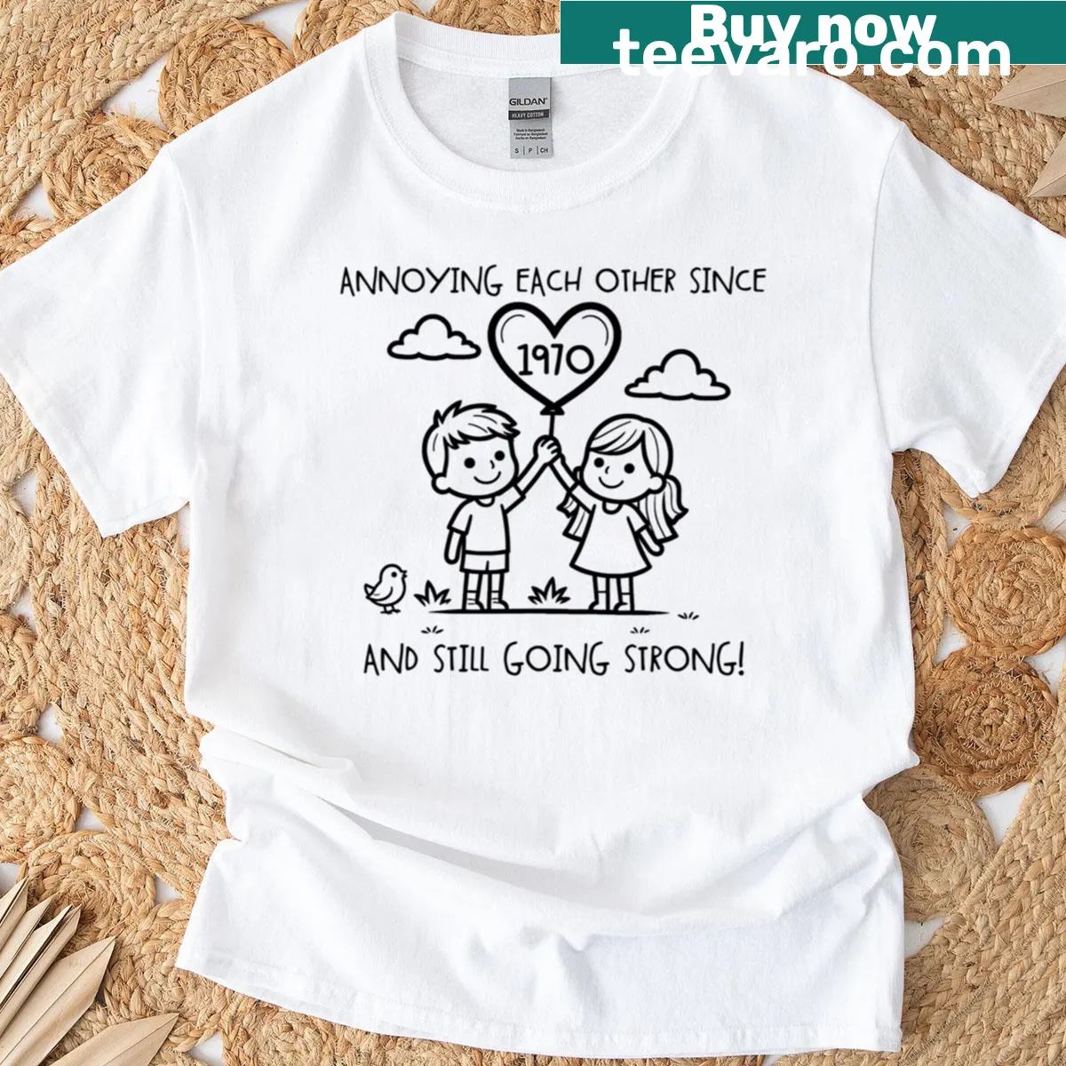 Anniversary T-shirt with humorous saying since 1970. — on a men's t-shirt