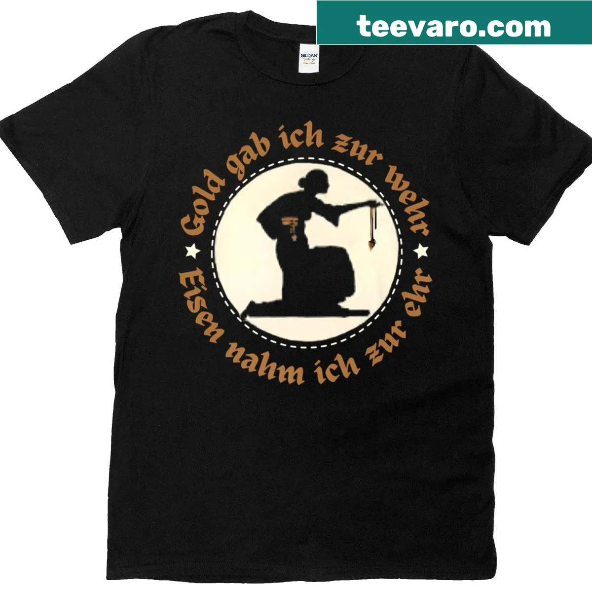Antique German emblem silhouette t-shirt with elegant quote — on a men's t-shirt