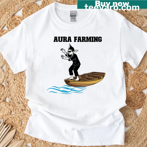 Kids t-shirt featuring a whimsical boat design and aura farming theme