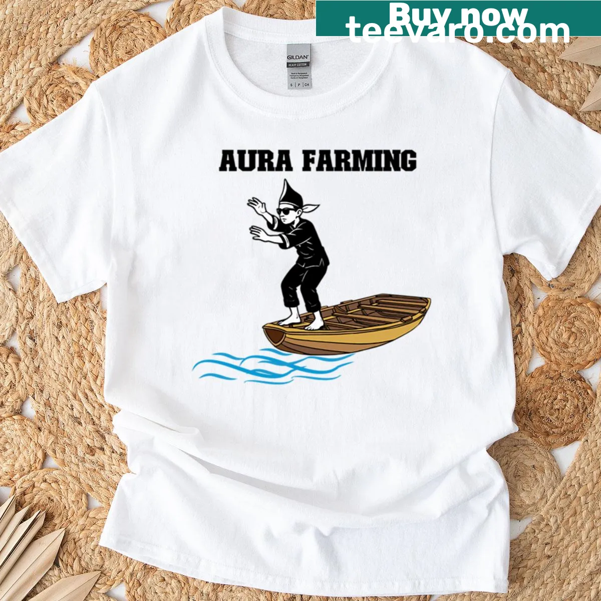 Kids t-shirt featuring a whimsical boat design and aura farming theme — on a men's t-shirt