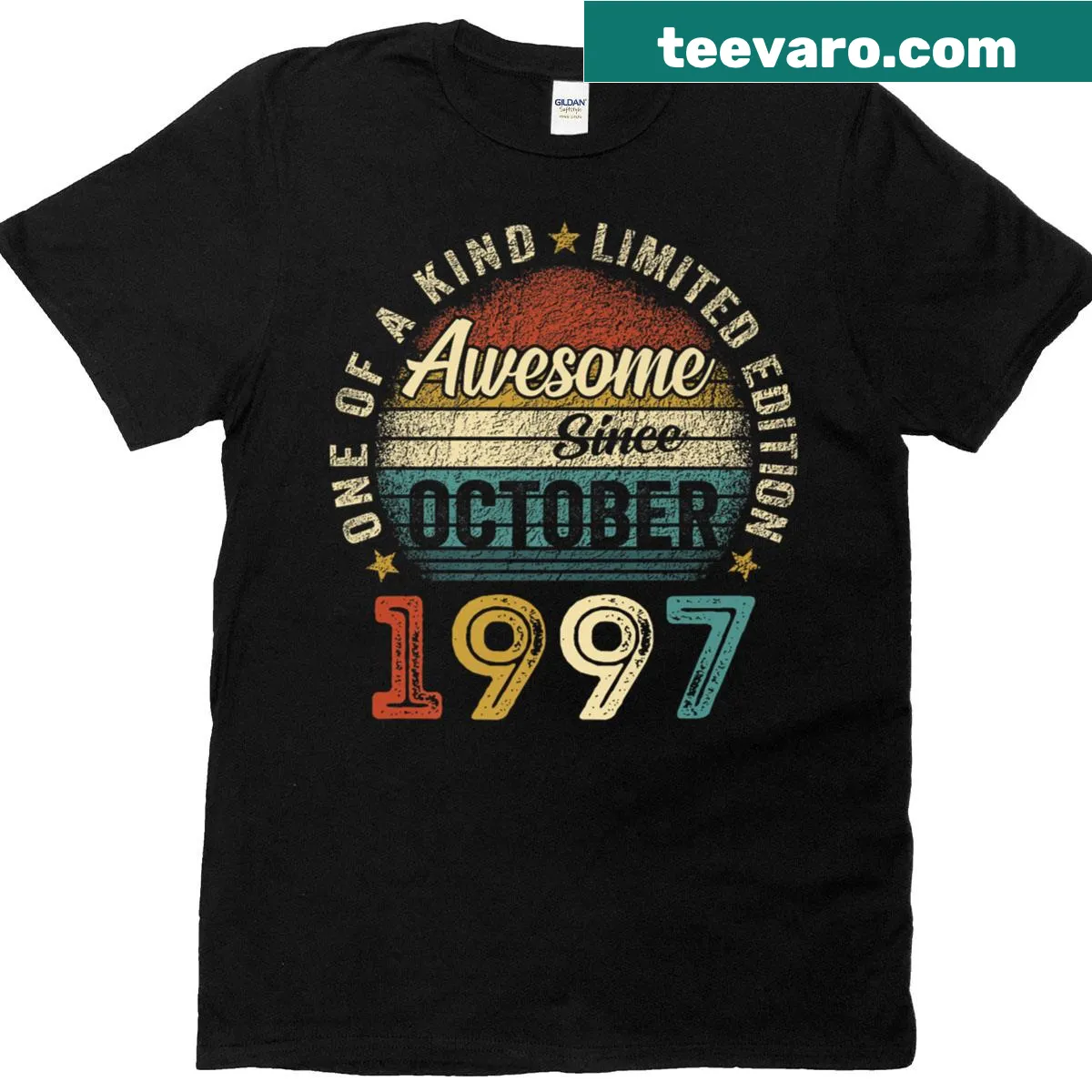 Vintage-style shirt celebrating 28th birthday since October 1997 — on a men's t-shirt
